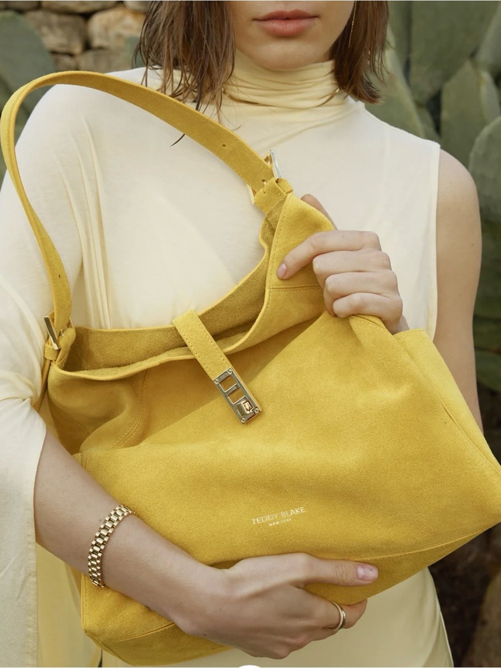 NWT Teddy Blake Amelia Yellow Suede Hobo